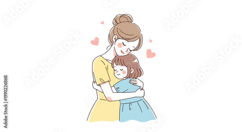 Woman Hugging Little Girl Emotionally.