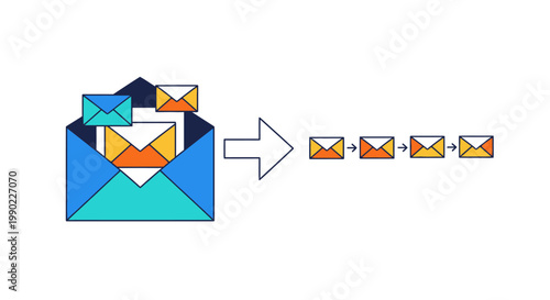 A colorful illustration of envelopes emerging from a large envelope.