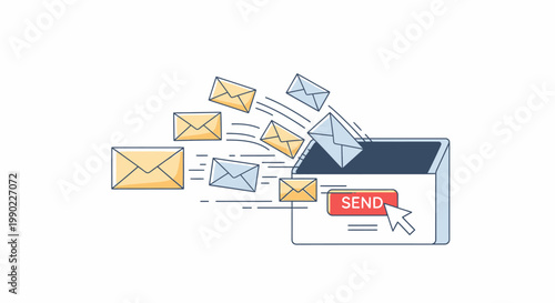 Emails are being sent from a computer mailbox with multiple messages