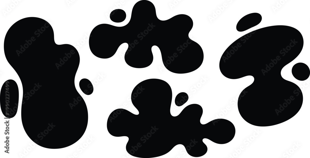 Fototapeta premium Black Ink Blobs on White Background