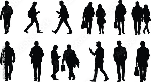 Business People Walking Silhouettes on White Background