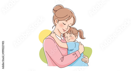 Mother Hugging Little Girl Tightly.