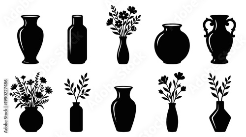 10 Flower Vase Silhouette Vector Pack – Home Decor & Floral SVG Collection