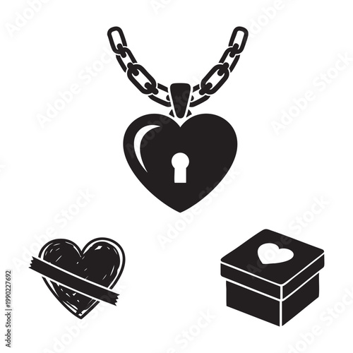 Memory keepsake icons with heart locket and child drawing