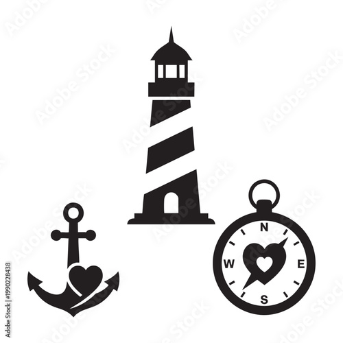 Guiding light mom icons with lighthouse and heart anchor