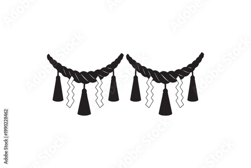 Shimenawa Sacred Rope With Tassels and Zigzag Paper - Traditional Japanese Decoration vector illustration