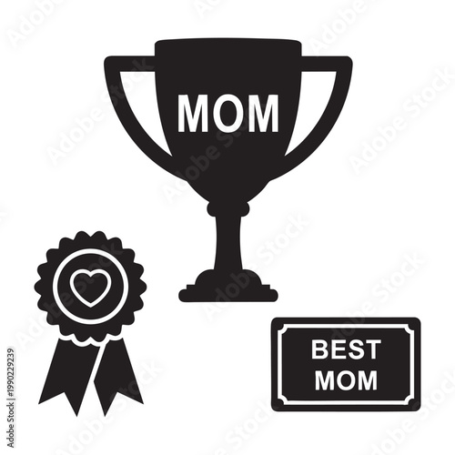 Appreciation icons with mom trophy rosette and best mom plaque