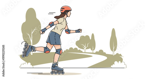 Young Girl Wearing Protective Gear Skateboarding.