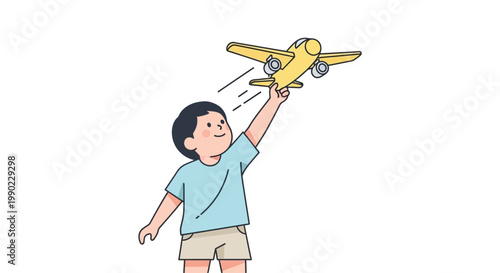 Boy playing with yellow airplane toy.