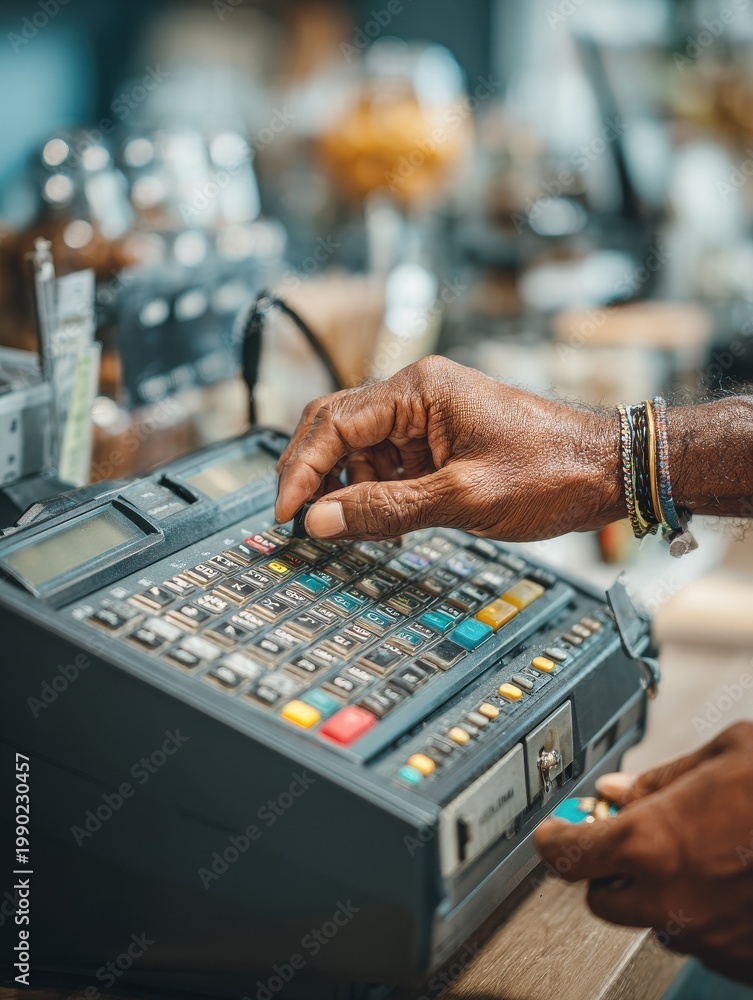 Fototapeta premium hands operating cash register