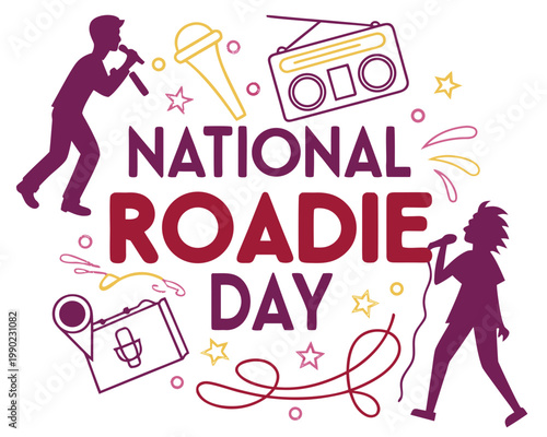 National Roadie Day Vector Illustration Isolated on White Background, Music Industry Tribute Design
