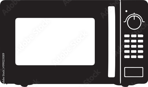 Black microwave oven with white details and blank window