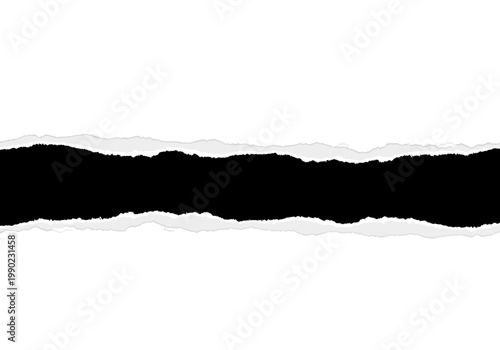 Torn paper effect vector illustration, ripped white paper with black background, graphic design element