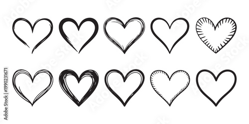 Hand drawn doodle heart sketch collection for romantic decoration and creative valentines day greeting cards.