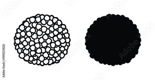 Minimalist black caviar icons, hand drawn fish roe vector set, sturgeon egg silhouettes for gourmet food branding and luxury restaurant menus