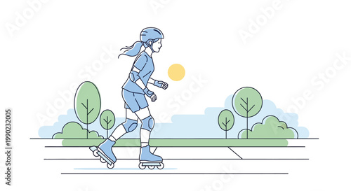 Woman Wearing Protective Gear Skateboarding.