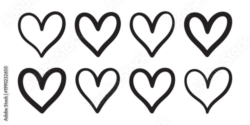 Minimalist hand drawn heart line art set for romantic branding and modern wedding invitation design elements.