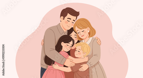 happy family hugging, love and care