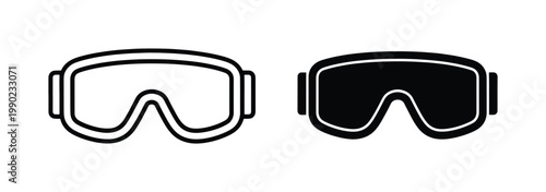Minimalist ski goggles vector icons, black and white winter sports eyewear symbols, protective safety glasses for snowboarding and mountain activities