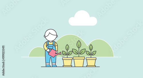Person watering potted plants indoor.