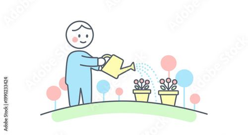 Person watering plants with a can.