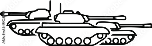 Two military tanks with guns on a white background