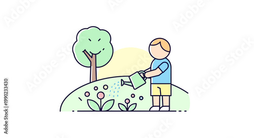 Foto Boy Watering Plants with a Can.