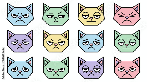 Collection of cute cat funny cartoon animal icons in vector illustration style