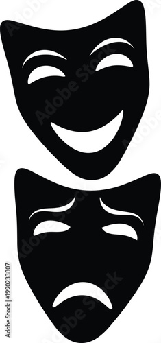 Theatrical Masks Comedy Tragedy on White Background