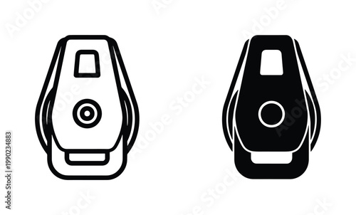 Modern car key fob vector icons, automotive remote control entry system symbols, black and white vehicle security transmitter set