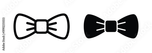 Minimalist bow tie vector icons, black necktie symbols for formal events, elegant tuxedo accessory set for wedding invitations and gala branding