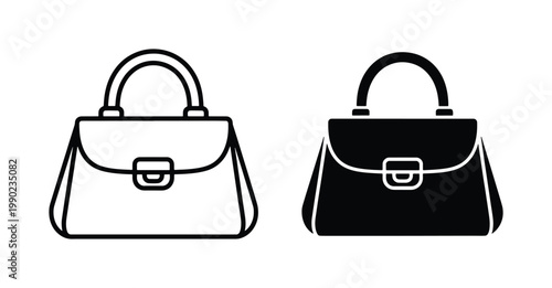 Minimalist handbag vector icons, elegant female purse line art and silhouette set, stylish fashion accessory symbols for retail and shopping design