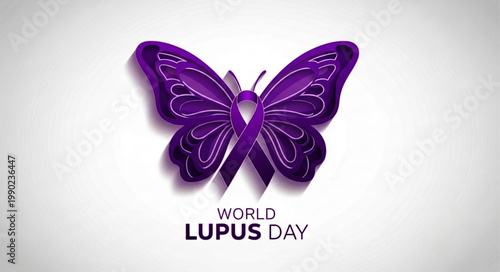 World Lupus Day Awareness Illustration with Purple Ribbon Butterfly