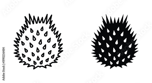 Minimalist sea urchin vector icons, black and white spiky marine animal silhouettes, hand drawn aquatic nature elements for coastal branding
