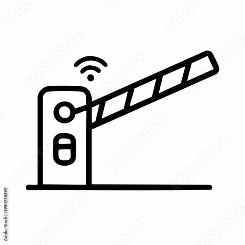 Automatic barrier gate icon with wireless sensor for smart parking entrance and security.