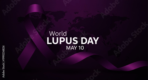World Lupus Day May 10 Awareness Ribbon and Global Map Illustration