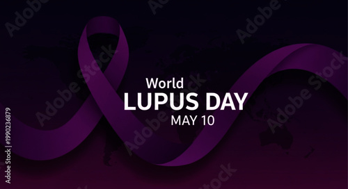 World Lupus Day Awareness Illustration with Purple Ribbon and Map