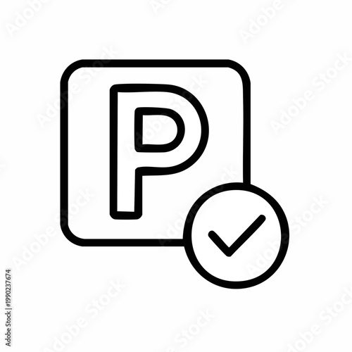 Parking sign icon with check mark for verified or reserved space