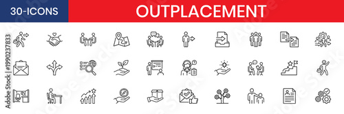 Outplacement HR Support and Job Search Thin Line Icons