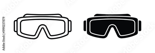 Safety goggles vector icons, protective eyewear line and silhouette symbols, industrial eye protection equipment for construction and lab work