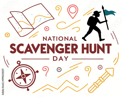 Tableau sur toile National Scavenger Hunt Day Vector Illustration, Fun Treasure Hunt Celebration D