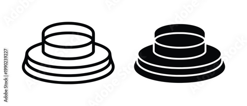 Minimalist circular podium icons, black and white tiered pedestal vector set, simple 3D stage platform symbols for product display