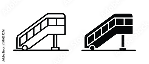 Slika na platnu Airport passenger boarding stairs icon set, mobile airplane ramp vector illustra
