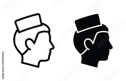 Muslim man profile icons with songkok hat, Islamic male avatar head symbols, traditional religious headwear vector illustration set