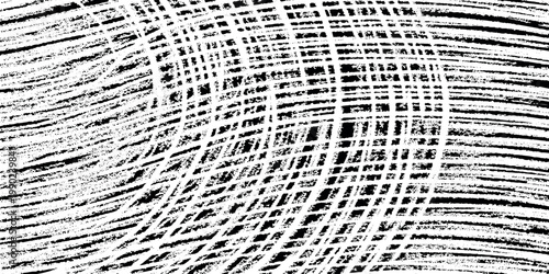 Black and white grunge texture with intersecting lines and scratches on a white background for design and artistic projects