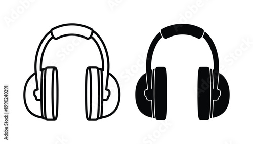 Industrial earmuffs vector icons, protective noise reduction headphones, safety ear protection equipment for construction and factory work