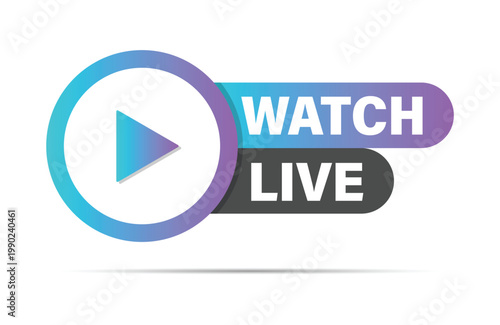 watch live label flat design for digital media streaming broadcast