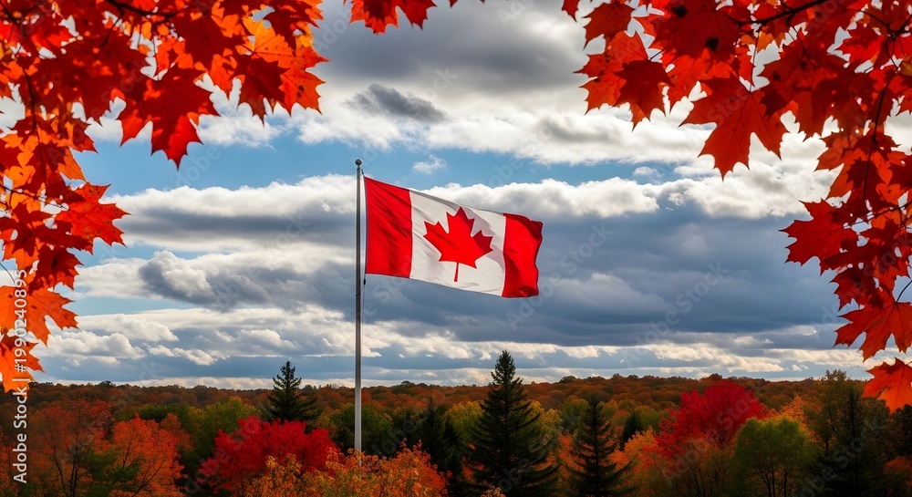 Obraz premium Canada day celebration canadian flag framed by vibrant maple leaves