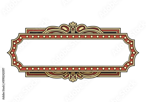 Vintage marquee sign vector frame with light bulbs and ornate details for event announcement