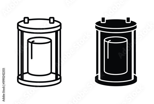 Industrial nuclear reactor core icons, atomic energy power plant symbols, radioactive fuel cell vector illustrations for science and engineering